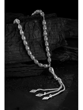 Erkek Tesbih - Nazende Oksitli 925 Ayar Gümüş Erkek Tespih Orta Boy 25gr