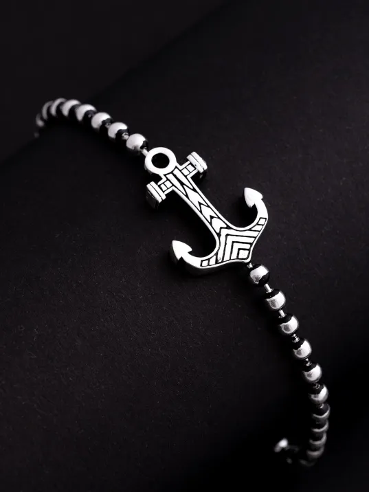 Erkek Gümüş Bileklik - Top Zincirli Çapa Model Gümüş Bileklik