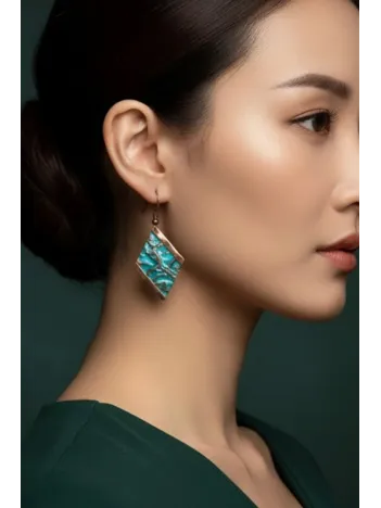 Kadın Bakır Küpe - Turkuaz Okyanus Fısıltısı Model Bakır Kadın Küpe