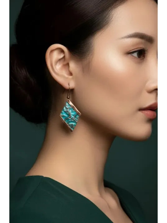 Kadın Bakır Küpe - Turkuaz Okyanus Fısıltısı Model Bakır Kadın Küpe