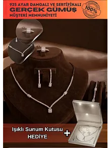 Kadın Gümüş Takı Seti - Feride Baget Taşlı Kolye, Bileklik, Yüzük, Küpe Tam Set
