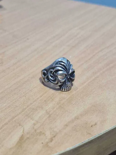 Erkek Gümüş Yüzük - 925 Ayar Gümüş Kuru Kafa Model Gotik Tarz Erkek Yüzük