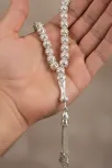 Erkek Gümüş Tespih - 925 Ayar Model Delikli Parlak Küre Üzüm Detaylı Kesim Tesbih Bilek Boy