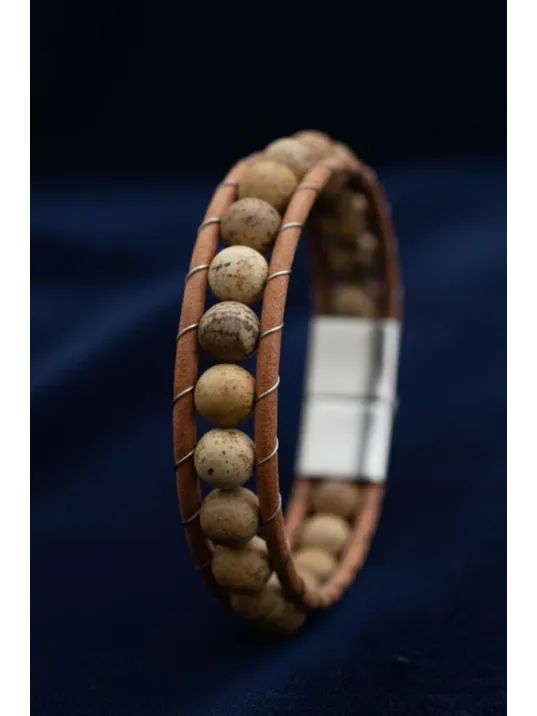 Jasper Doğaltaşlı Kadın Deri Ve Çelik Bileklik