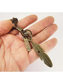 Kızılderili Tüy Erkek Deri Kolye Büyük Boy