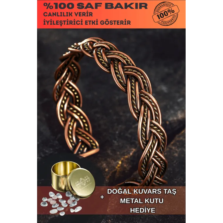 Erkek Bakır Bileklik - Örgü Model 2 Erkek Kelepçe Bileklik Bilezik