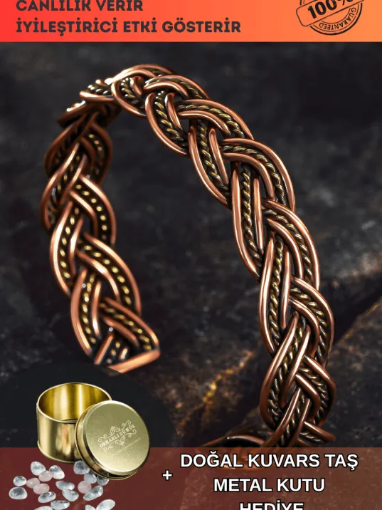 Erkek Bakır Bileklik - Örgü Model 2 Erkek Kelepçe Bileklik Bilezik