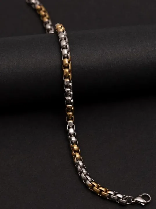 Ottoman 5.5mm Polo Gümüş-Altın Renk Erkek Bileklik Künye İnce Model Ottoman 5.5mm Polo Gümüş-Altın Renk Erkek Bileklik Künye İnce Model