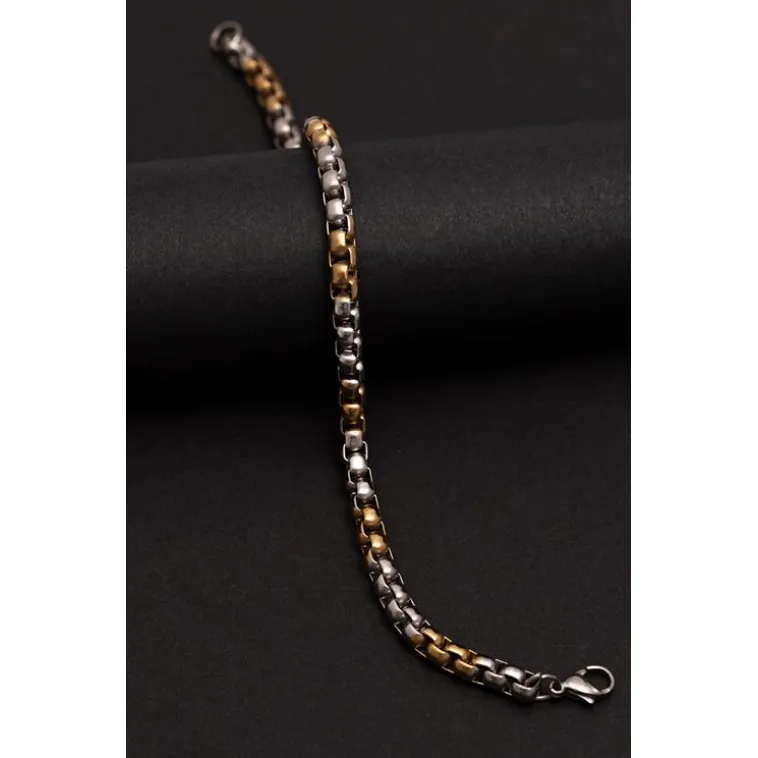 Ottoman 5.5mm Polo Gümüş-Altın Renk Erkek Bileklik Künye İnce Model Ottoman 5.5mm Polo Gümüş-Altın Renk Erkek Bileklik Künye İnce Model
