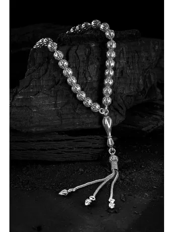 Erkek Tesbih - Vuslat Oksitli 925 Ayar Gümüş Erkek Tespih Küçük Boy 29gr