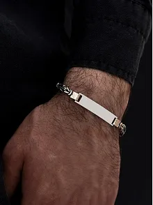 Erkek Gümüş Bileklik - İsim Yazılabilir 5.2 mm Kare kral Gümüş Bileklik