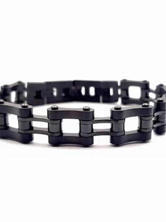 Erkek Çelik Bileklik - Siyah Motosiklet Zinciri Çelik Erkek Bileklik