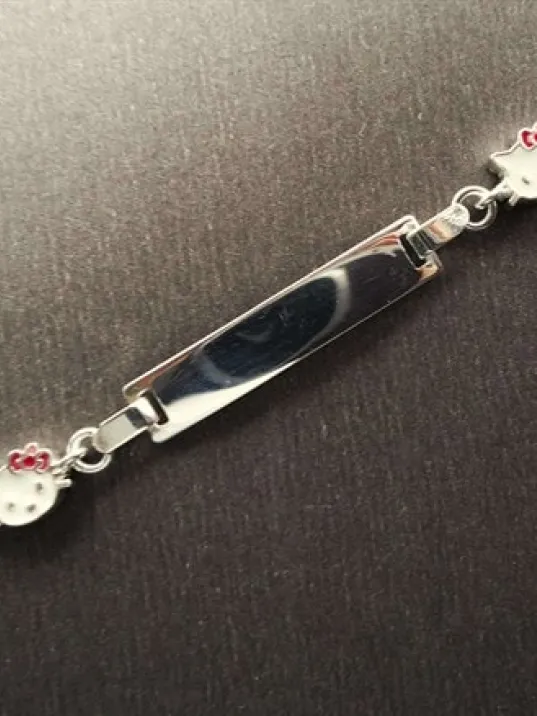 Hello Kitty Gümüş Kız Bebek Çocuk Künye Bileklik İsim Yazılır