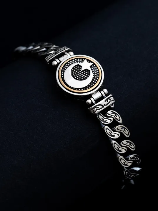 Erkek Gümüş Bileklik - Ayyıldız Model Gurmet Zincir Gümüş Bileklik Künye