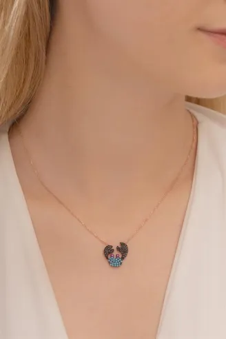 Turkuaz Taşlı Yengeç Burcu Bayan Gümüş Kolye