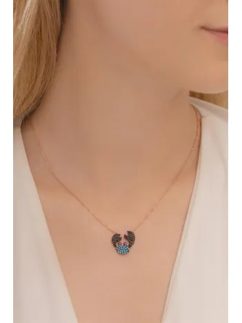 Turkuaz Taşlı Yengeç Burcu Bayan Gümüş Kolye