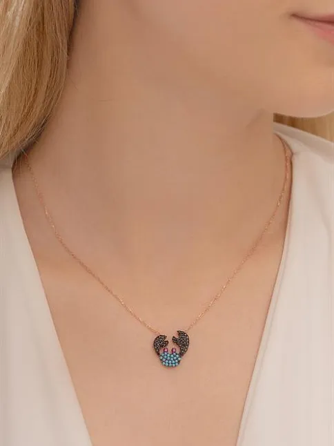 Turkuaz Taşlı Yengeç Burcu Bayan Gümüş Kolye