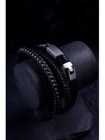 Erkek Çelik Bileklik - 3 Sıra Deri Örgü Model Erkek Bileklik Erkek Çelik Bileklik - 3 Sıra Deri Örgü Model Erkek Bileklik