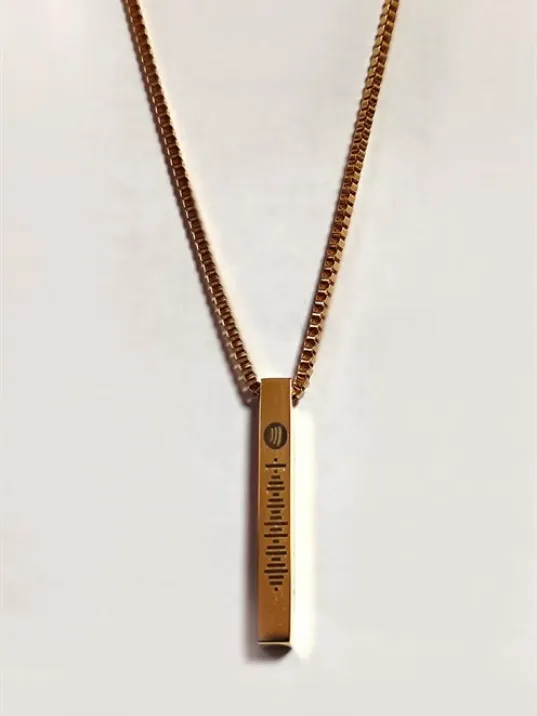 Spotify Şarkı Kodlu Çelik Altın Bar Çubuk Kolye Blok Zincir CKLSPOTYKLY-ALT