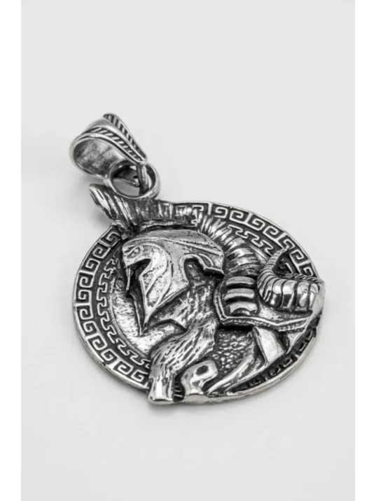 Erkek Gümüş Kolye - 925 Ayar Kabartmalı Savaşçı Gladyatör Motifli Tilki Kuyruğu Zincirli Model Kolye