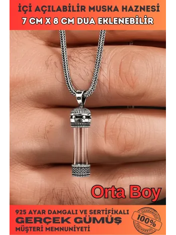 Erkek Gümüş Kolye - Dua Eklenebilir Tılsım Tüp Cevşen Haznesi