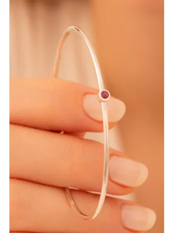 Kadın Gümüş Bileklik - Kadın Kelepçe - El Yapımı Gümüş Yakut Taşlı Zarif Kadın Bileklik