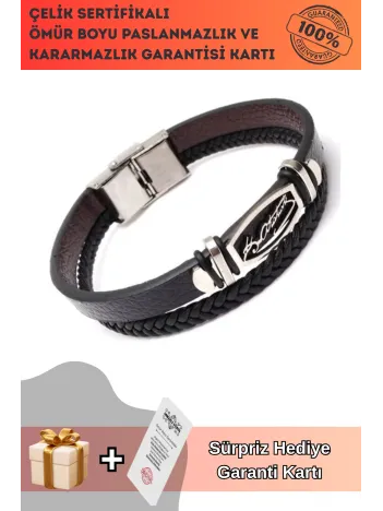 Atatürk İmzalı Erkek Çelik Deri Bileklik Beyaz Model