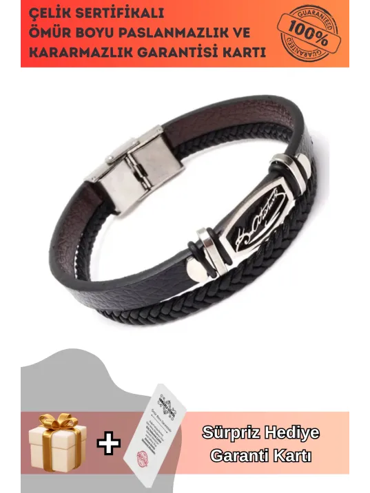Atatürk İmzalı Erkek Çelik Deri Bileklik Beyaz Model Atatürk İmzalı Erkek Çelik Deri Bileklik Beyaz Model