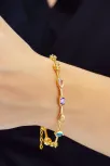 Kadın Renkli Taşlı Altın Kaplama Zarif 925 Ayar Gümüş Kolye Bileklik Set