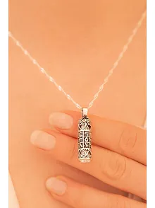 Gümüş Ebced Motifli Muska Cevşen Kolye
