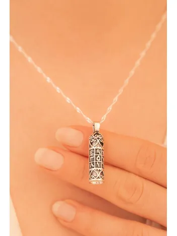 Gümüş Ebced Motifli Muska Cevşen Kolye