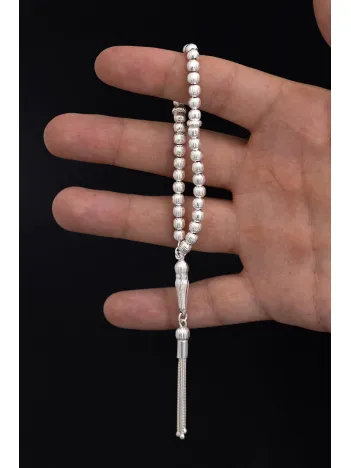 Gümüş Tespih - Çizgili Küre Kesim Minik Maskot Boy 12,5 gr