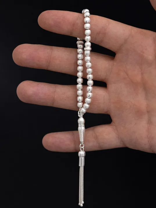 Gümüş Tespih - Çizgili Küre Kesim Minik Maskot Boy 12,5 gr