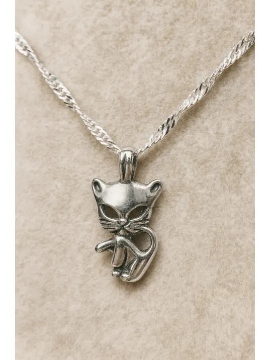 Kadın Gümüş Kolye - Kedi Model Singapur Zincir Kadın Gümüş Kolye