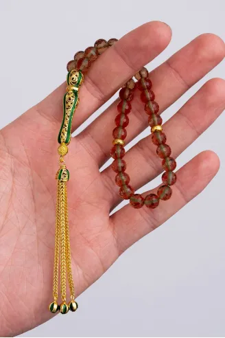 Doğal Taşlı Tespih - Gümüş Püskül Zultanit Taşlı Altın Kaplama Orta Boy Tesbih 7.2mm
