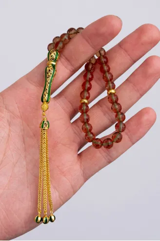 Doğal Taşlı Tespih - Gümüş Püskül Zultanit Taşlı Altın Kaplama Orta Boy Tesbih 7.2mm