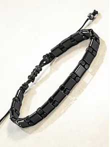 Erkek Kadın Doğal Taş Bileklik - Siyah Hematit Doğal Taşlı Makrome Model 5 Unisex Bileklik