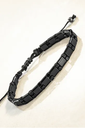 Erkek Kadın Doğal Taş Bileklik - Siyah Hematit Doğal Taşlı Makrome Model 5 Unisex Bileklik