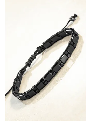 Erkek Kadın Doğal Taş Bileklik - Siyah Hematit Doğal Taşlı Makrome Model 5 Unisex Bileklik