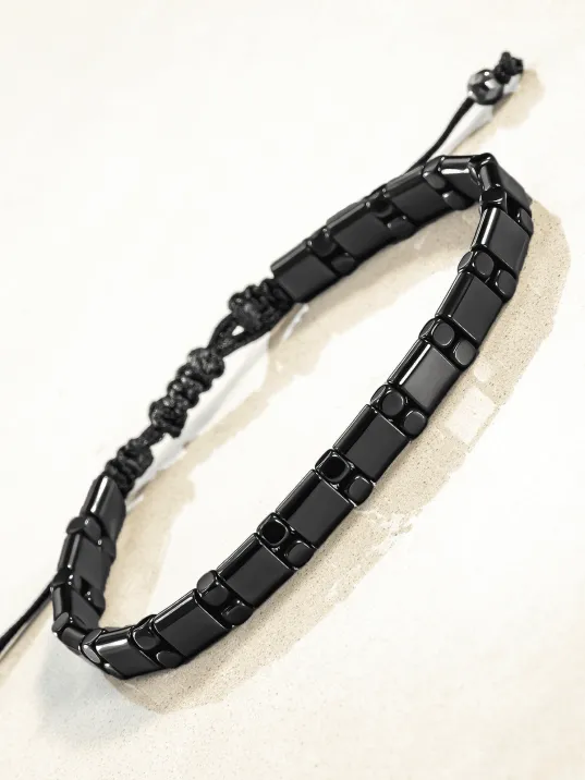 Erkek Kadın Doğal Taş Bileklik - Siyah Hematit Doğal Taşlı Makrome Model 5 Unisex Bileklik