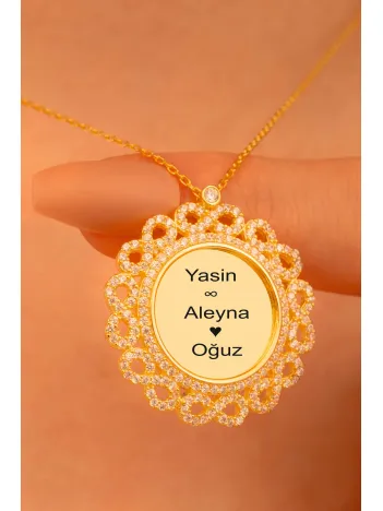 Kişiye Özel İsimli Altın Kaplama Sonsuzluklu Bayan Gümüş Kolye
