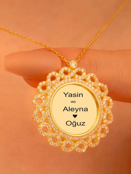 Kişiye Özel İsimli Altın Kaplama Sonsuzluklu Bayan Gümüş Kolye