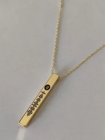 Spotify Şarkı Kodlu Bijuteri Altın Renk Bar Çubuk Kolye Blok Zincir BKLSPOTYKLY-ALT