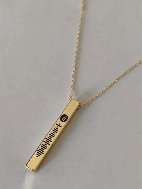 Spotify Şarkı Kodlu Bijuteri Altın Renk Bar Çubuk Kolye Blok Zincir BKLSPOTYKLY-ALT