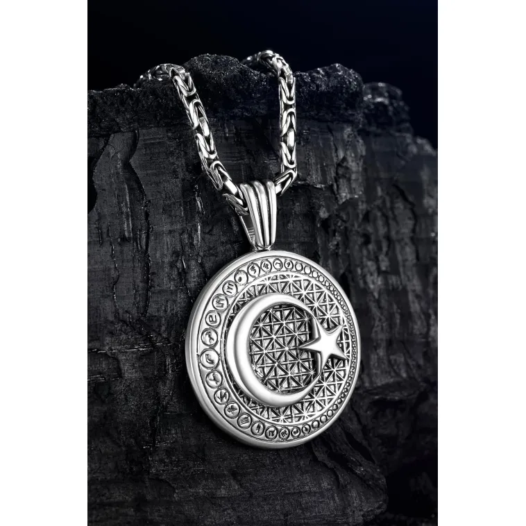Erkek Gümüş Kolye - Hilal Ay Yıldız Kabartmalı Kral Zincirli Erkek Kolye Erkek Gümüş Kolye - Hilal Ay Yıldız Kabartmalı Kral Zincirli Erkek Kolye