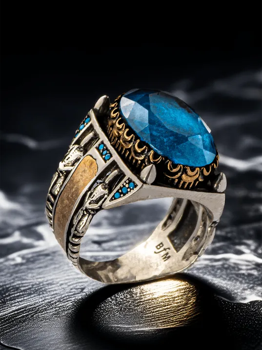 Erkek Mavi Zirkon Taşlı Gümüş Yüzük