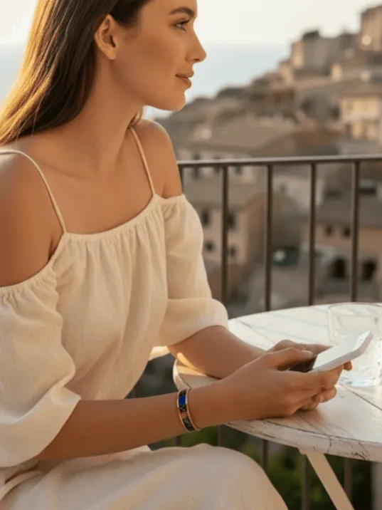 Kadın Bakır Bileklik - Ocean Model Özel Baskı Metal Kutu Ve Kuvars Taş