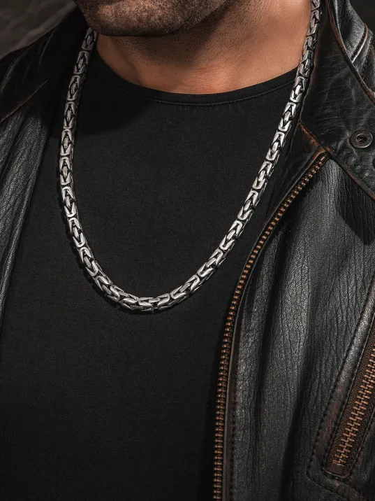 Erkek Gümüş Kolye - 7mm Füzyon Kare Kral Gümüş Erkek Zincir