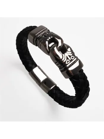 Ottoman Gotik Model Deri Çelik Erkek Bileklik DBLSYHHALKA