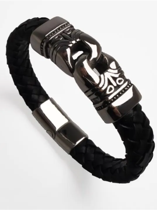 Ottoman Gotik Model Deri Çelik Erkek Bileklik DBLSYHHALKA